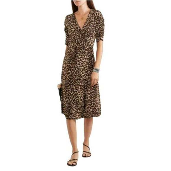 Faithfull the Brand Dresses & Skirts - FAITHFUL THE BRAND | Anne Marie Leopard Midi Ruched Sleeves Dress (Size M)